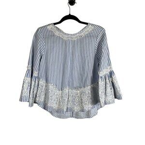 Zara Striped Floral Lace Top Blue S Boho Preppy Chic Nautical Coastal Indie Folk
